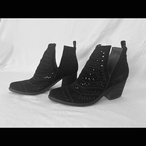 Jeffrey Campbell black stamped suede booties. Like new